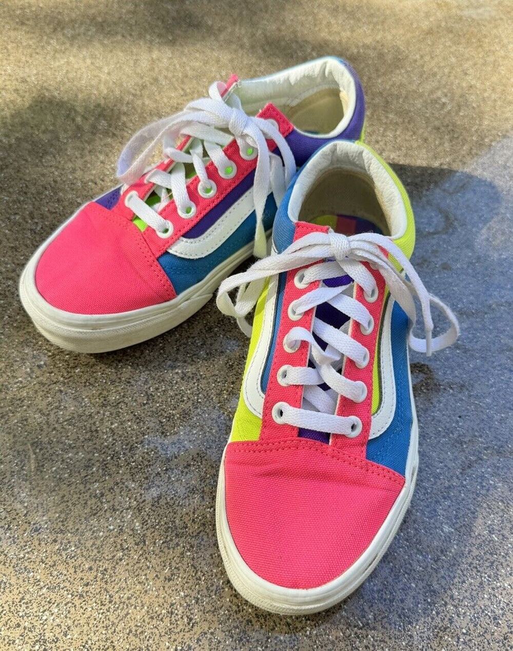 Vans Old Skool Neon Color-Block Skate Shoe Size 4